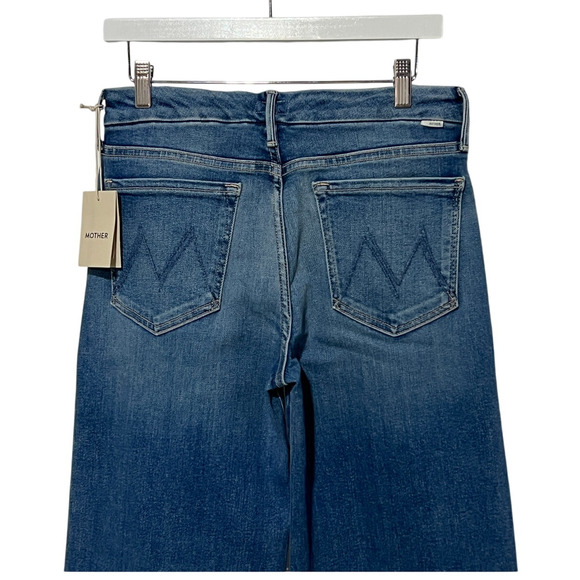 MOTHER JEANS WOMENS SIZE 30 THE ROLLER FRAY HIGH-RISE WIDE LEG FLARE BLUE NEW - Picture 10 of 13